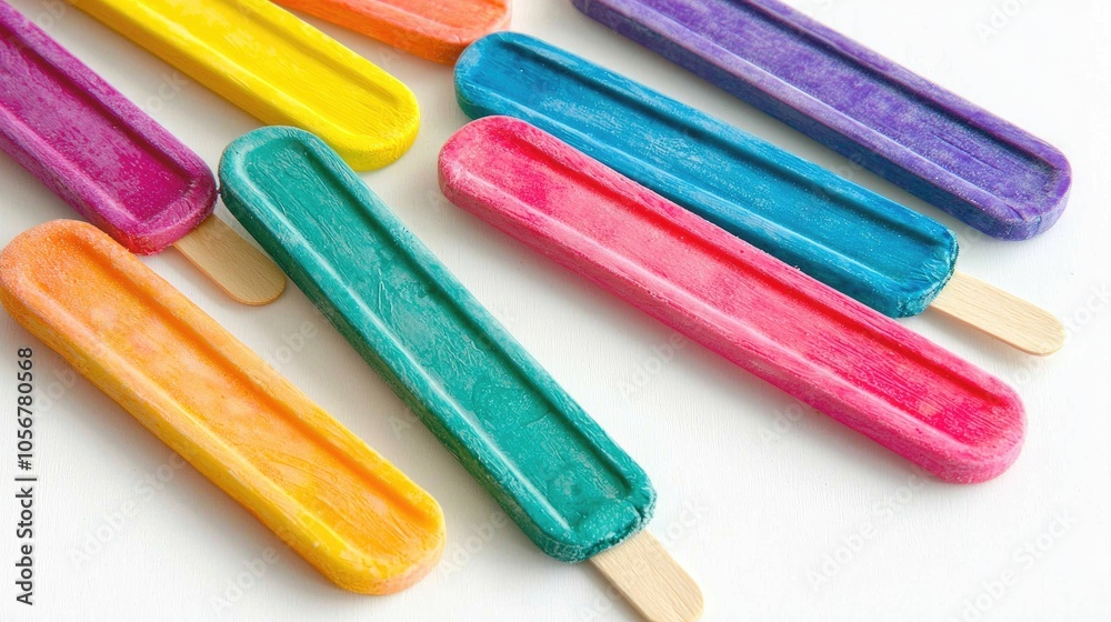Colorful Popsicle Sticks On White Background Colorful Popsicle Sticks On White Background