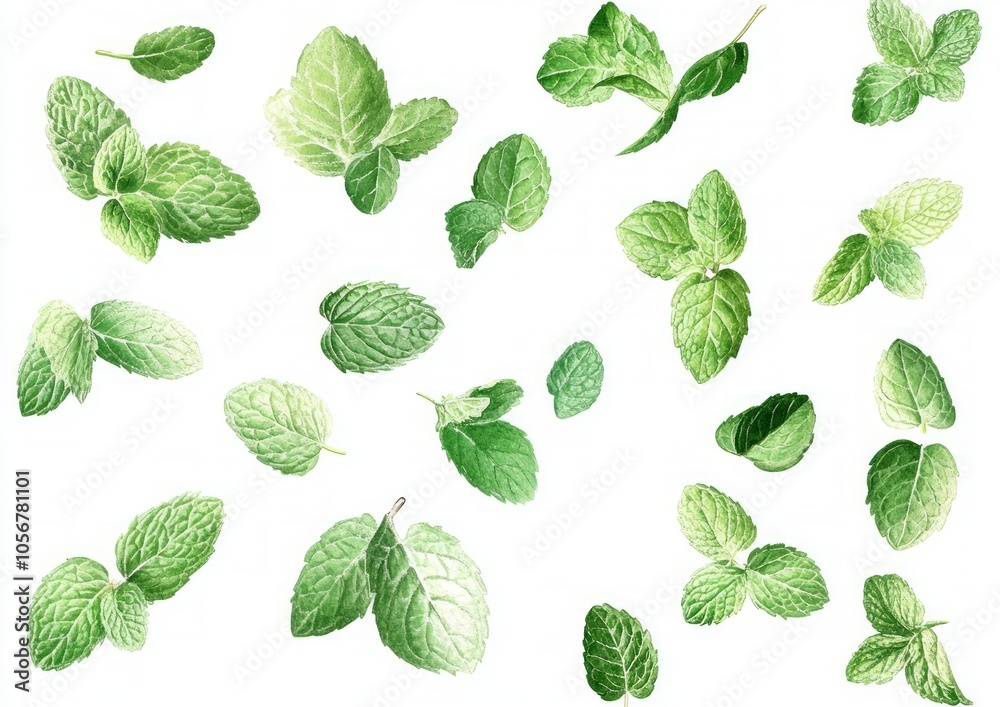 Watercolor Mint Leaves Pattern Watercolor Mint Leaves Pattern