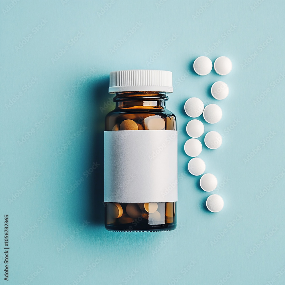 Mockup for A bottle of pills with tablet with blue background Mockup for A bottle of pills with tablet with blue background