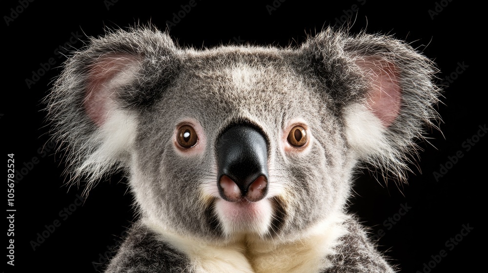 Studio portrait of a surprised koala with wide expressive eyes Studio portrait of a surprised koala with wide expressive eyes