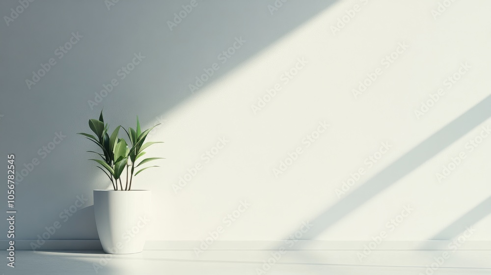 Minimalistic Indoor Plant in Sunlit Modern Space with Clean Lines and Shadows Minimalistic Indoor Plant in Sunlit Modern Space with Clean Lines and Shadows