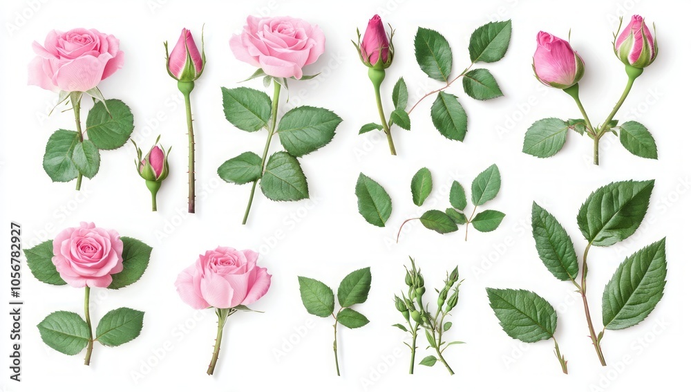 Delicate Pink Roses and Leaves