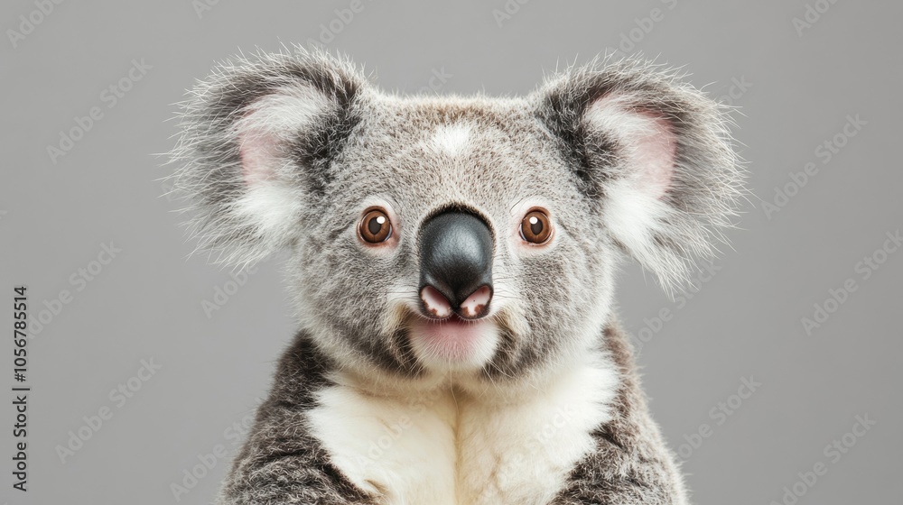Studio portrait of a surprised koala with wide expressive eyes Studio portrait of a surprised koala with wide expressive eyes