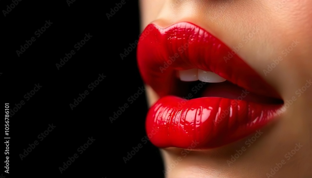Fototapeta premium Closeup of a pair of red, glossy, full lips.