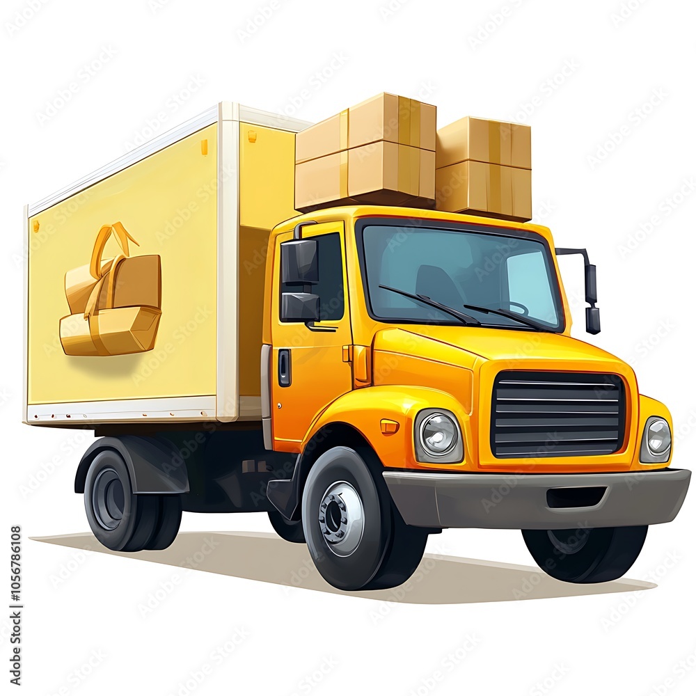 Cartoon delivery truck carrying packages on a white background. Cartoon delivery truck carrying packages on a white background.