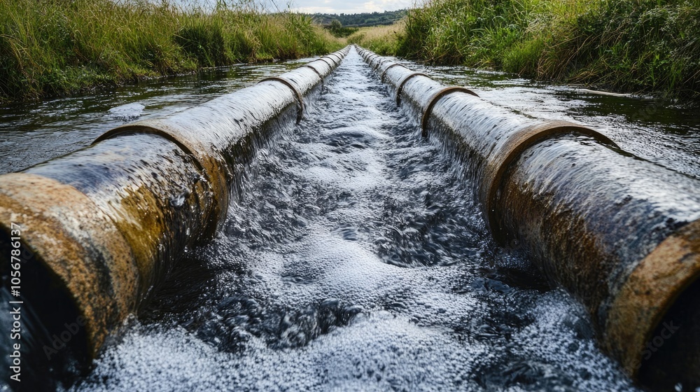 Source of three pipes delivering pristine water Source of three pipes delivering pristine water