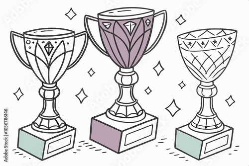 Collection of colorful crystal glass trophies