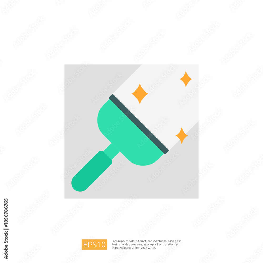 An illustration of a cleaning tool, specifically a squeegee, featuring sparkles to indicate cleanliness. It represents cleaning and maintenance tasks. An illustration of a cleaning tool, specifically a squeegee, featuring sparkles to indicate cleanliness. It represents cleaning and maintenance tasks.