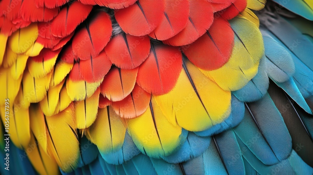 Vibrant feather pattern featuring a parrot Vibrant feather pattern featuring a parrot