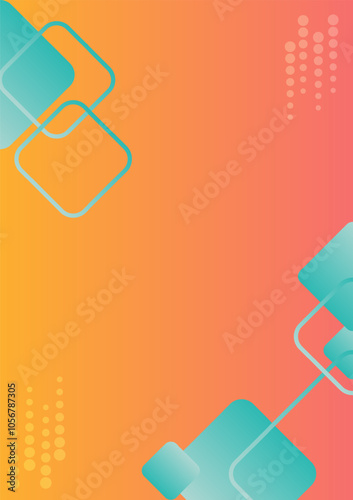 Business and technology concept. Blue and green square with lines on a yellow and red background. Internet network and communication. For the backdrop, banner and website.