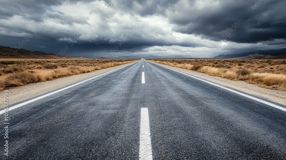 Fototapeta premium Asphalt road extending into the horizon under a cloudy sky