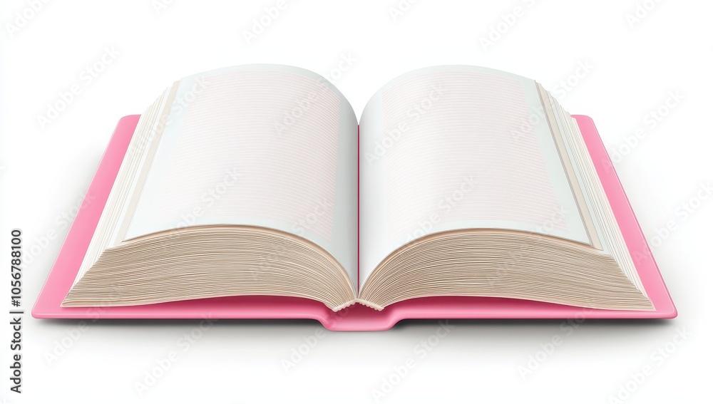 Open book with blank pages and a vibrant pink cover, perfect for use as a journal, notebook, or sketchbook concept. Open book with blank pages and a vibrant pink cover, perfect for use as a journal, notebook, or sketchbook concept.