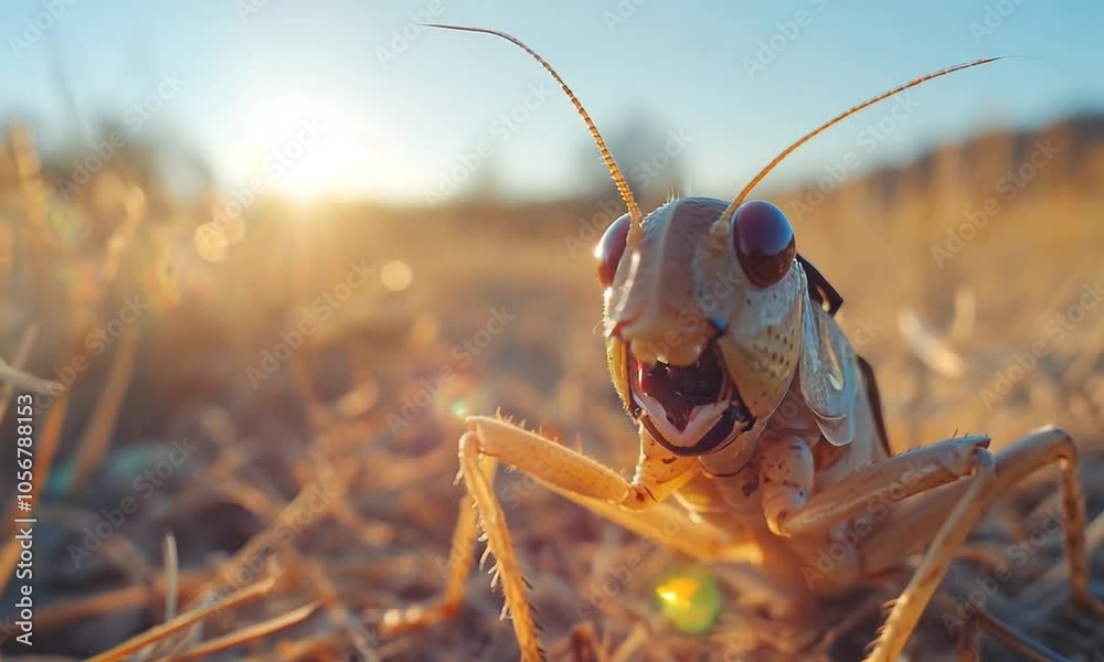 a cricket chirping in a field