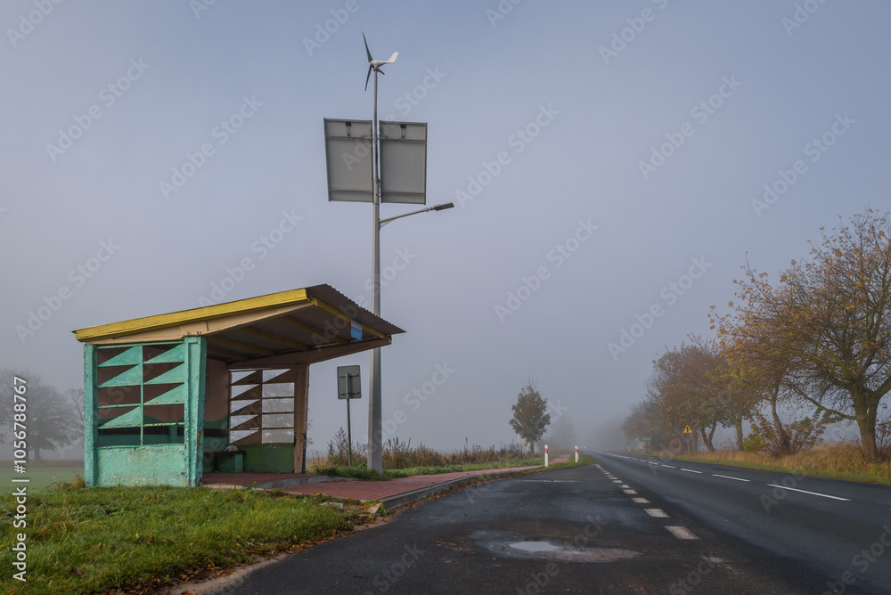 BUS STOP IN THE VILLAGE - Passenger shelter by the road BUS STOP IN THE VILLAGE - Passenger shelter by the road