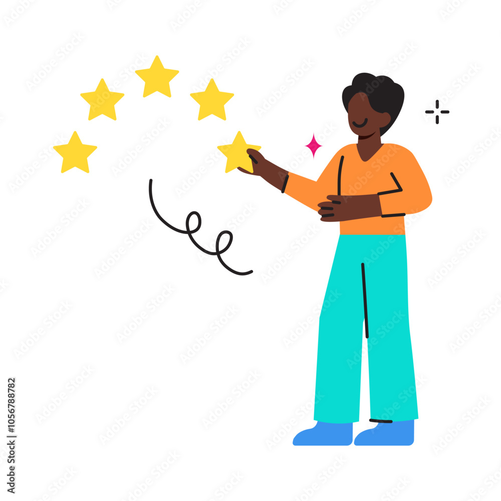 Outline Detailed Character Woman Holding Stars Outline Detailed Character Woman Holding Stars