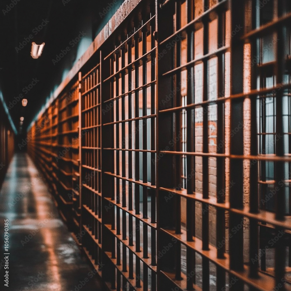 Prison bars and a hallway dark background Prison bars and a hallway dark background