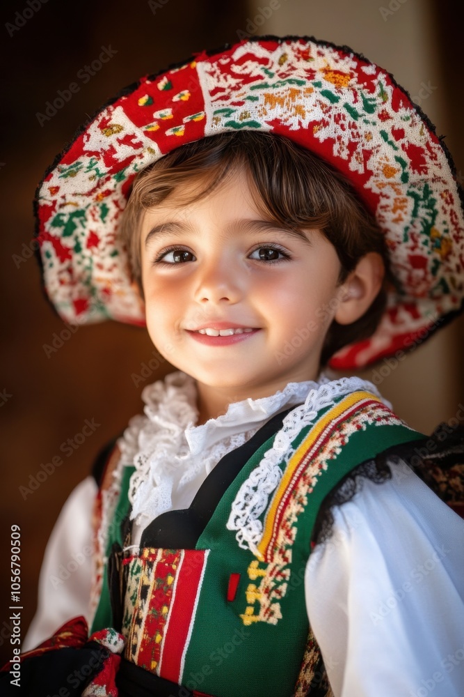 Smiling Child in Traditional Italian Costume with Embroidered Hat Feast of St. Giusto Smiling Child in Traditional Italian Costume with Embroidered Hat Feast of St. Giusto