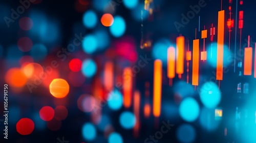 Digital stock market chart with red and orange color background