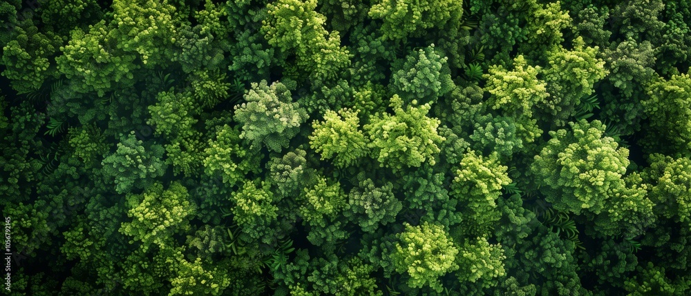 A top-down perspective of a dense green forest canopy, showcasing the vibrant foliage of a tropical A top-down perspective of a dense green forest canopy, showcasing the vibrant foliage of a tropical
