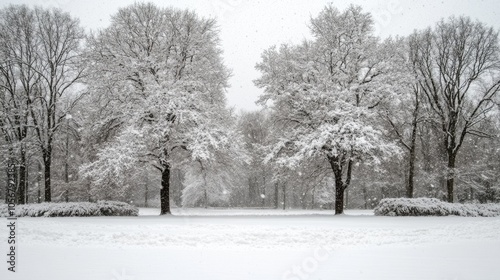 Serene Winter Wonderland in a Snowy Park Landscape