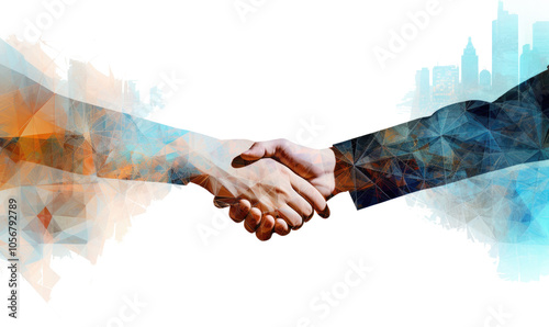 Double exposure of business people handshake on transparent background 