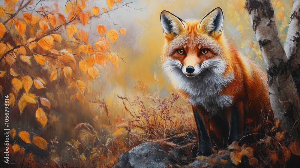 Obraz premium Red Fox in Autumn Forest