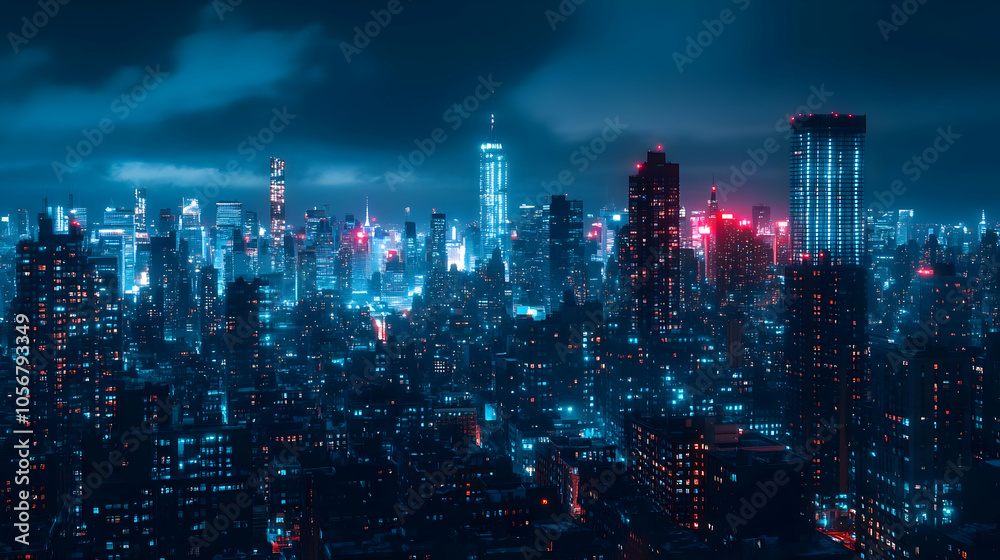 Fototapeta premium Night Cityscape with Buildings and Lights - Photo