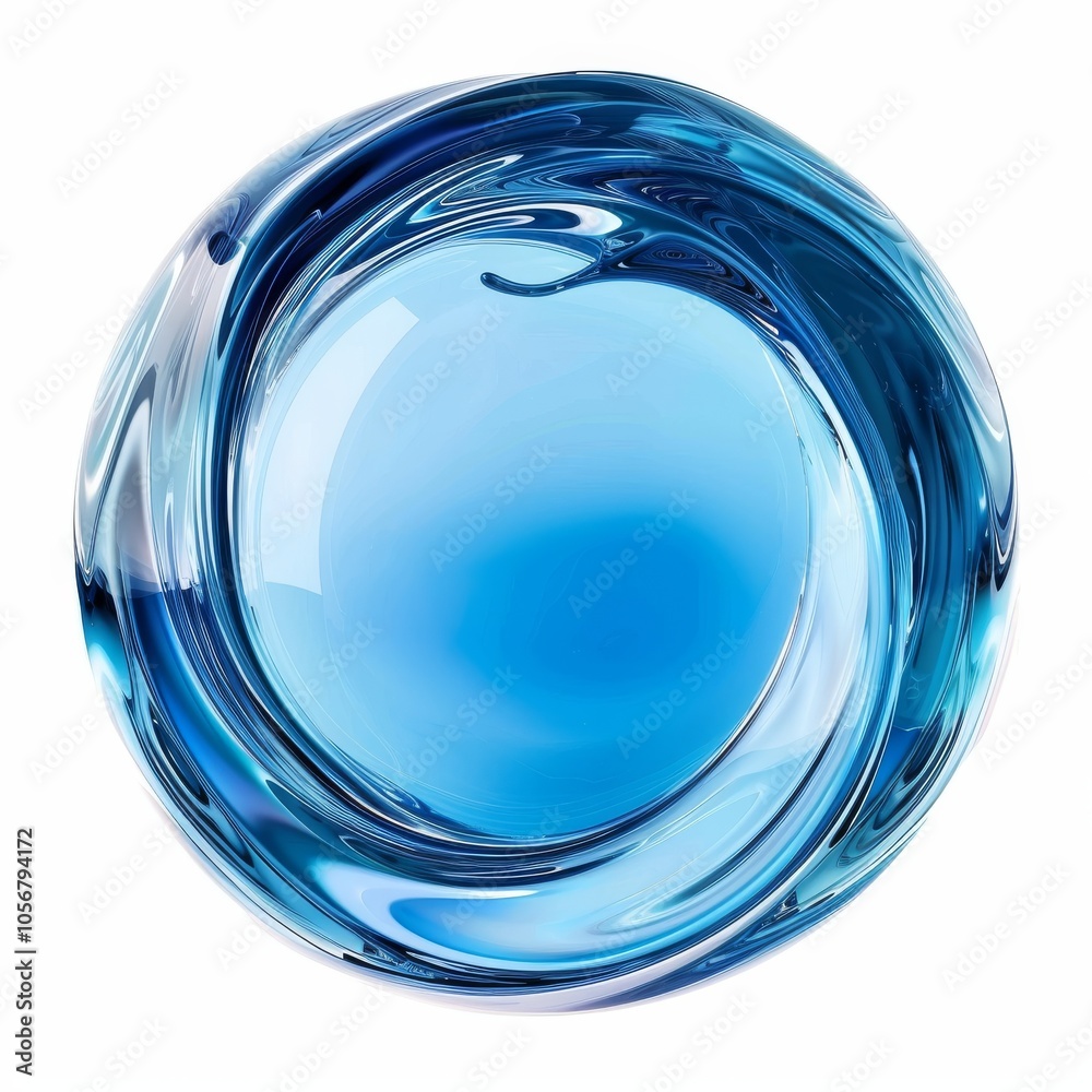 A highly detailed 3D rendering of a transparent blue liquid bubble, showcasing its smooth A highly detailed 3D rendering of a transparent blue liquid bubble, showcasing its smooth