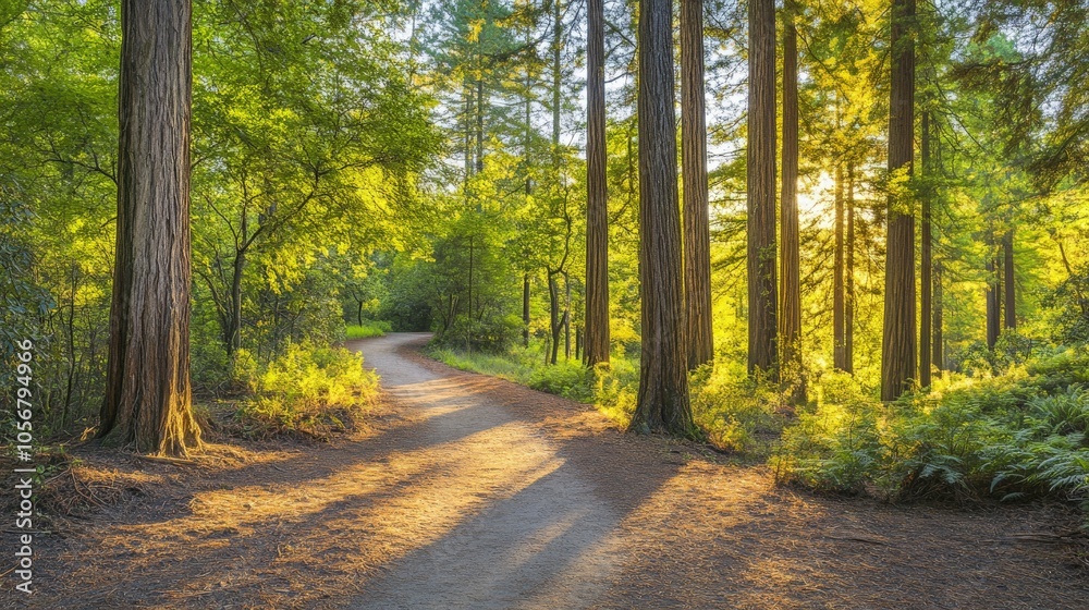 Obraz premium Winding Trail Through Towering Redwood Forest