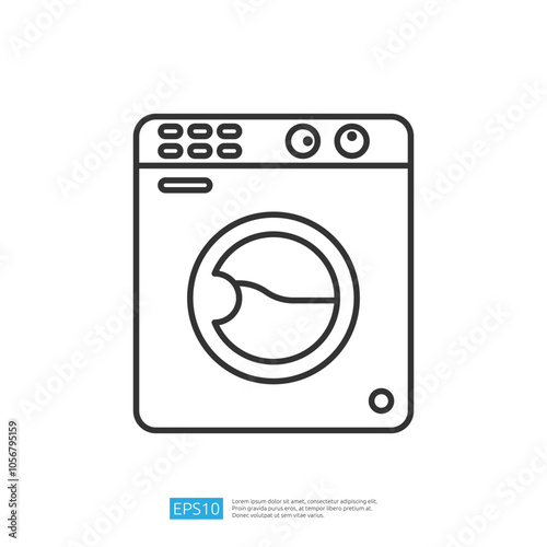 A simple line drawing of a front-loading washing machine, illustrating its design and functionality.