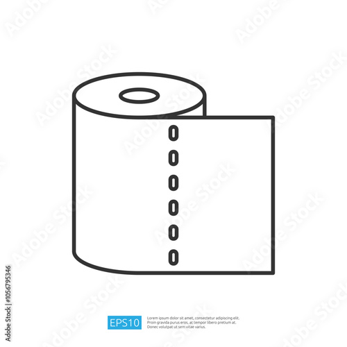 A simple line drawing of a roll of paper, likely representing receipt or printing paper, showcasing its cylindrical shape and a loose end.