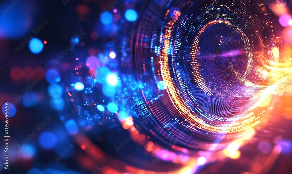Abstract digital technology background with vibrant glowing circles Abstract digital technology background with vibrant glowing circles