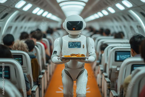 Wallpaper Mural A robot waiter distributes food on the plane. Torontodigital.ca