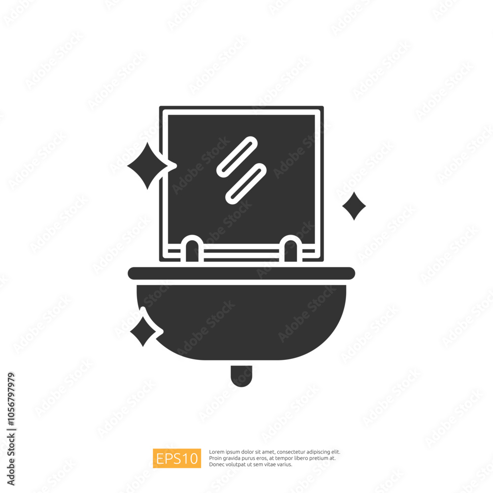 A minimalist icon depicting a sink with a mirror, symbolizing cleanliness and hygiene in a bathroom setting. A minimalist icon depicting a sink with a mirror, symbolizing cleanliness and hygiene in a bathroom setting.