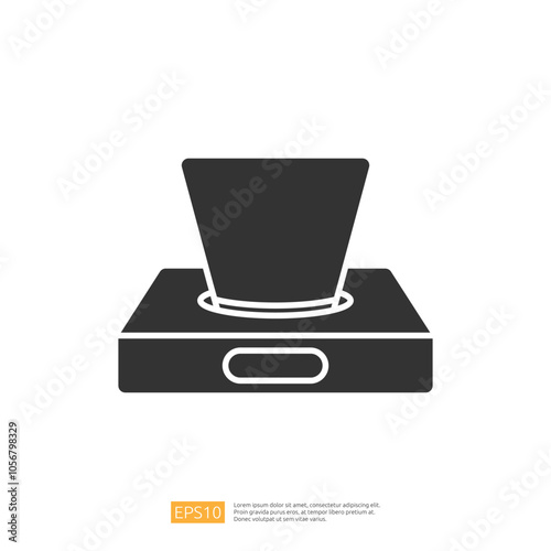 The image depicts a simple, stylized icon of a tissue box with a tissue partially pulled out, representing a common household item used for wiping or cleaning.