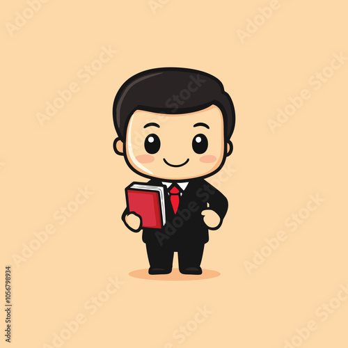 Charming Cartoon Business Character in Suit Holding Red Book Illustration