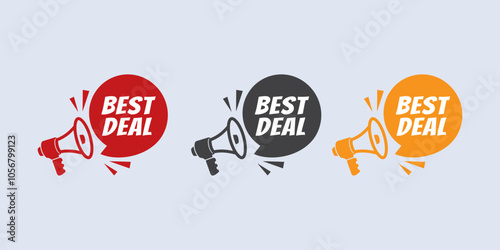 Best deal promotion tag with megaphone icon. Flat vector illustration on white background