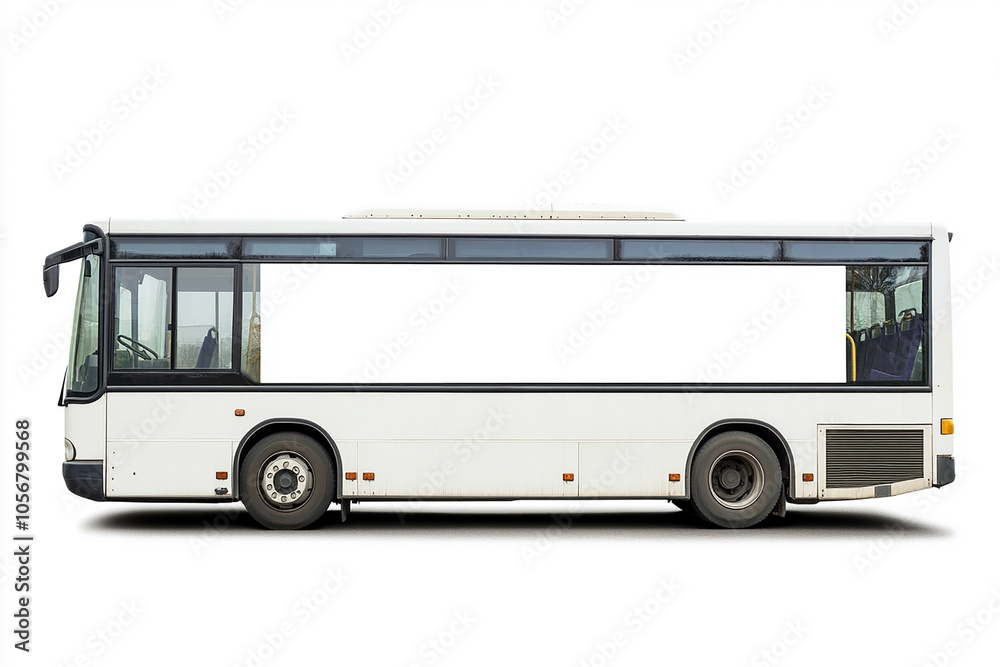 White Low-floor bus with blank side on white background White Low-floor bus with blank side on white background
