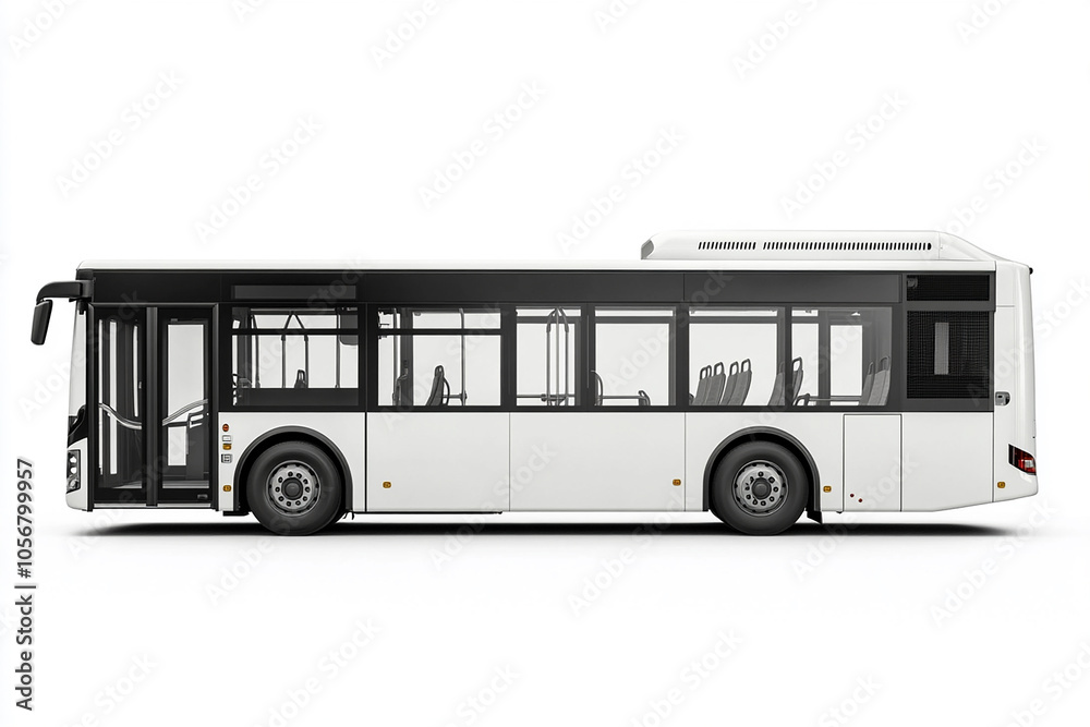 White Low-floor bus with blank side on white background White Low-floor bus with blank side on white background