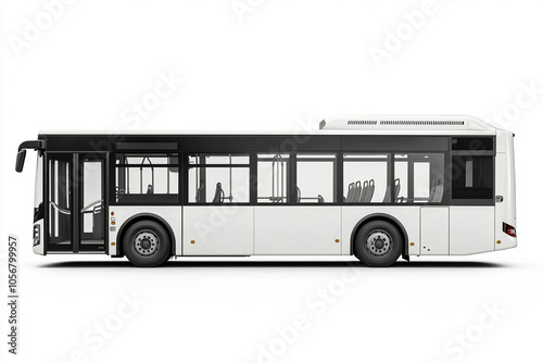 White Low-floor bus with blank side on white background
