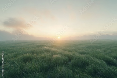 Serene Sunset Over a Field of Dreamy Grass in Pastel Hues, Calming Ambiance and Golden Light, Nature Photography