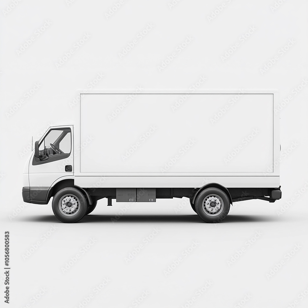 White transport van with blank side mock up with box's on white background White transport van with blank side mock up with box's on white background