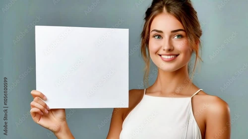 young woman presenting, with blank screen board. young woman presenting, with blank screen board.