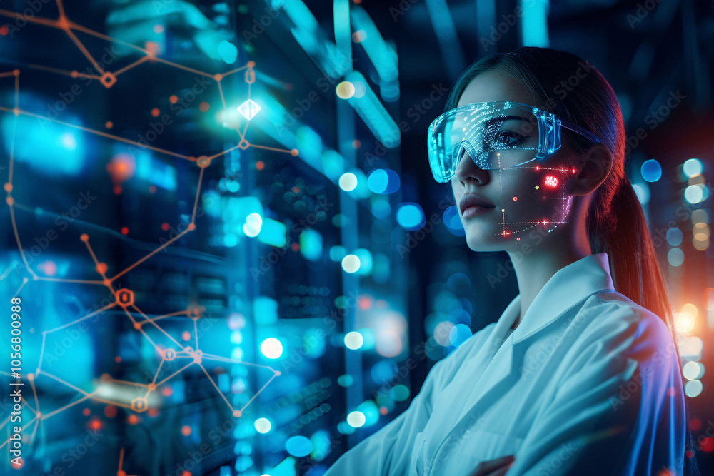 Futuristic Woman Interacting with Augmented Reality Futuristic Woman Interacting with Augmented Reality