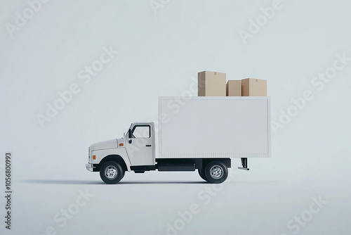 White transport truck with blank side mock up with box's on white background