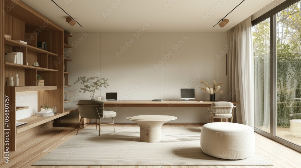 Fototapeta premium A clutter-free work environment with minimalist furnishings and neutral color palette