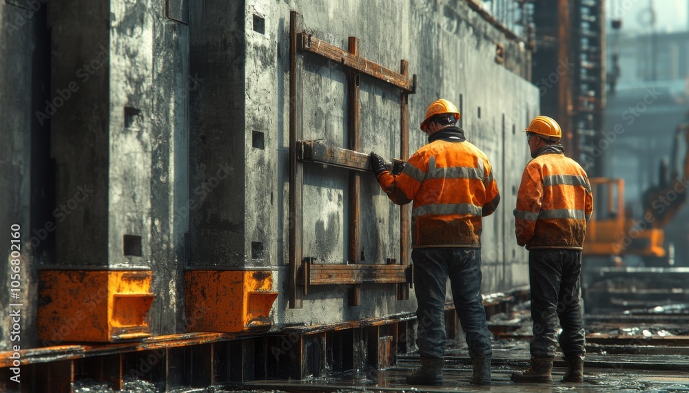 Structural Engineers Inspecting Reinforced Concrete Walls Ensuring Safety and Durability in Infrastructure Projects These Professionals Play a Vital Role in Designing and Evaluating the Structural