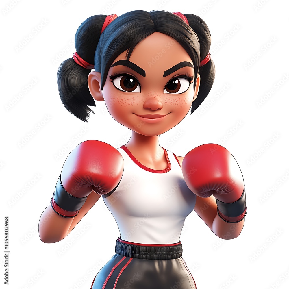 A female cartoon boxer in gloves ready to throw a A female cartoon boxer in gloves ready to throw a