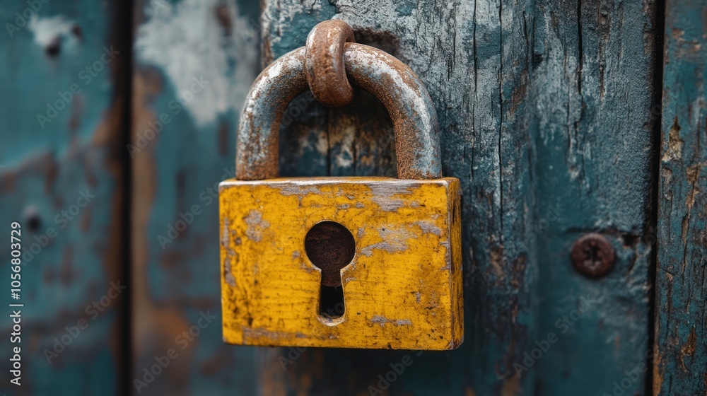 Rusty Padlock on Weathered Wood Rusty Padlock on Weathered Wood