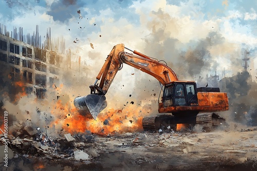 Wallpaper Mural Dump Trucks queuing up to unload, and and Scavenger Workers digging to collect materials that can be resold again Torontodigital.ca